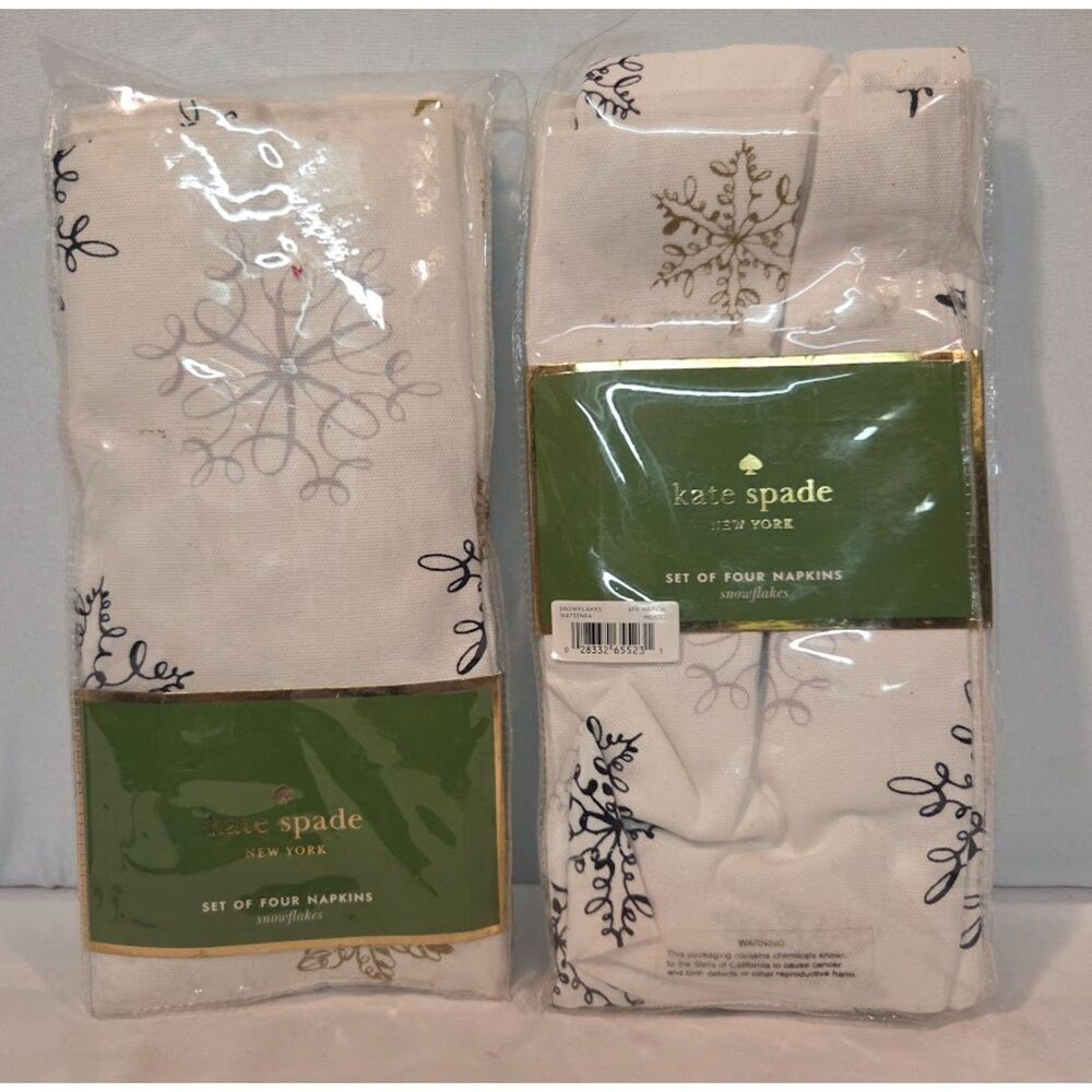 Kate Spade NY Snowflake Cloth Napkins Set 8 Holiday Table Decor Gold Black